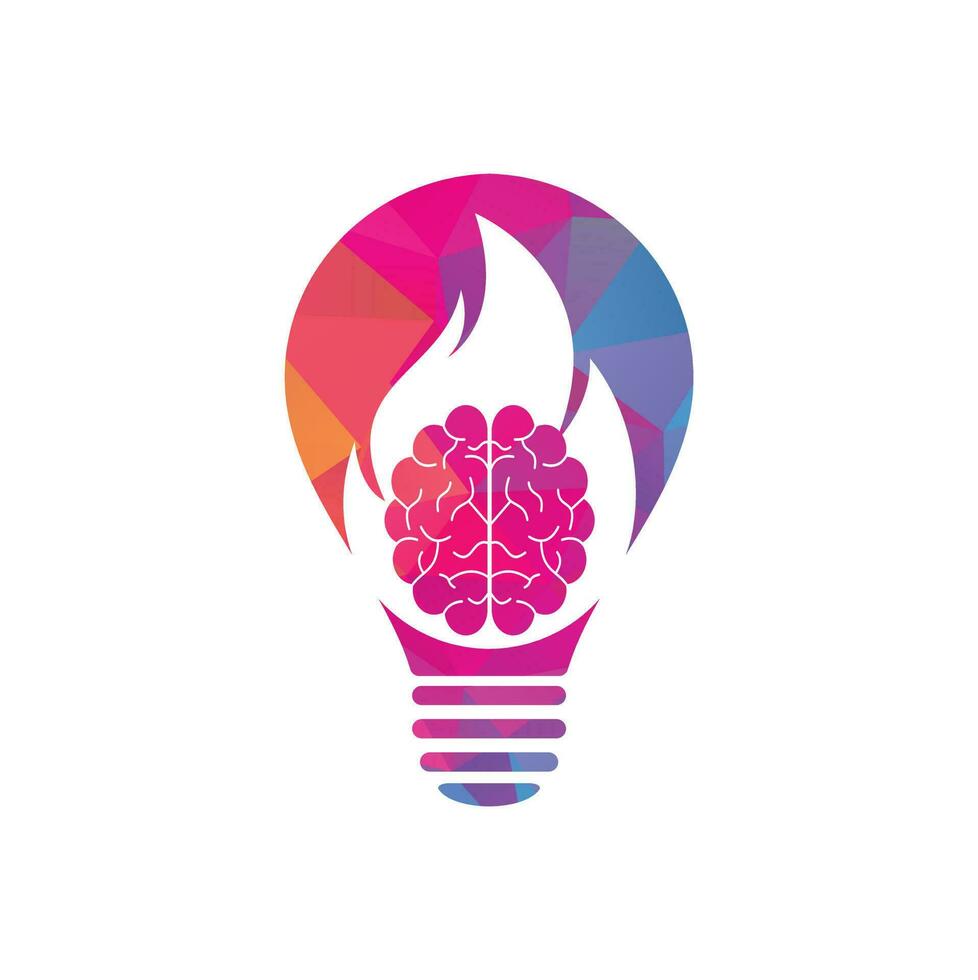 Fire brain bulb shape concept vector logo design template.