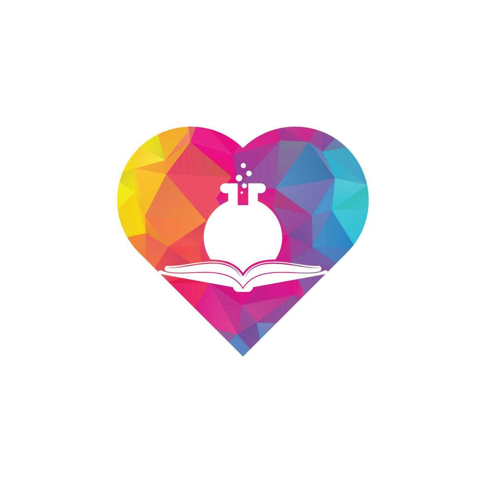 vector de diseño de plantilla de logotipo de concepto de forma de corazón de laboratorio de libro. icono del logotipo de la ciencia del libro
