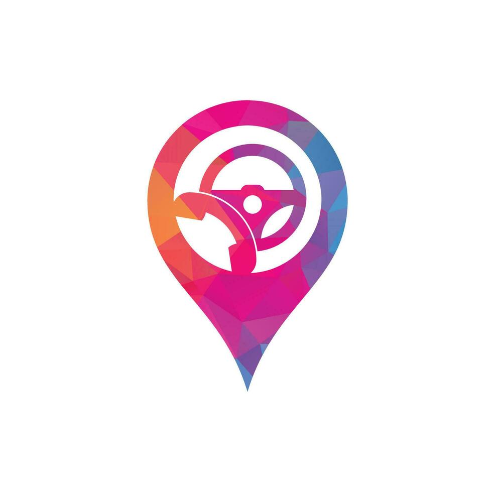 Drive call gps shape concept vector logo design. Steering wheel and phone symbol or icon.