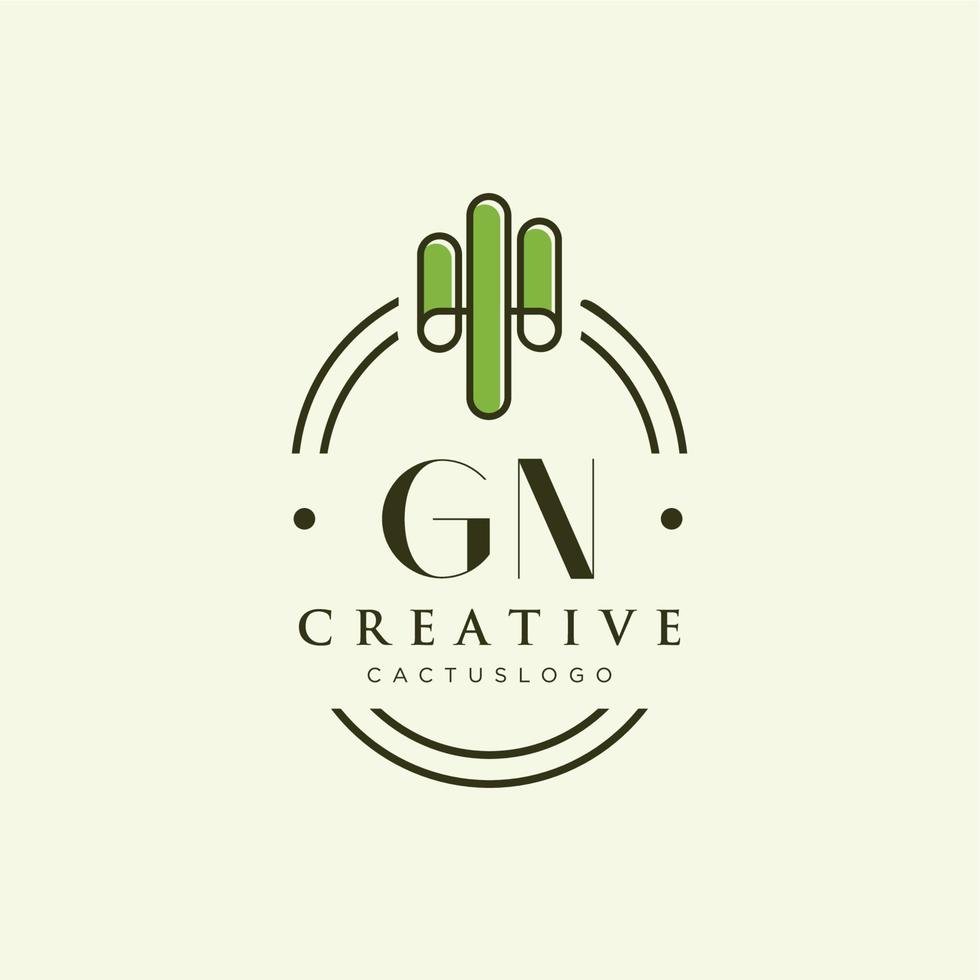 gn letra inicial vector de logotipo de cactus verde