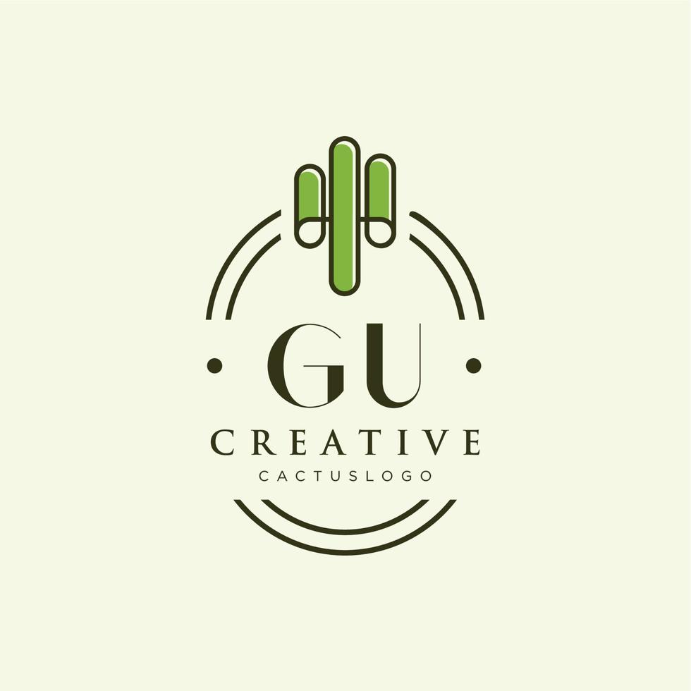 GU Initial letter green cactus logo vector