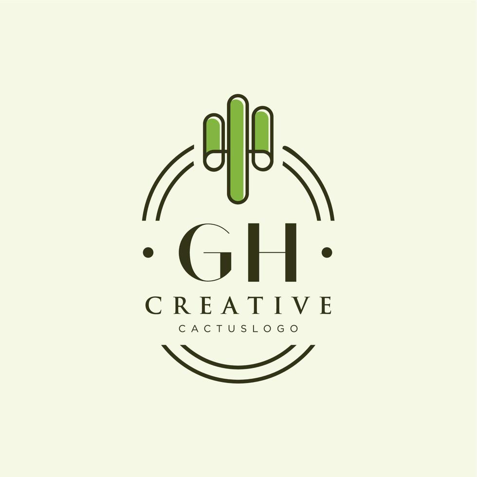 gh letra inicial vector de logotipo de cactus verde