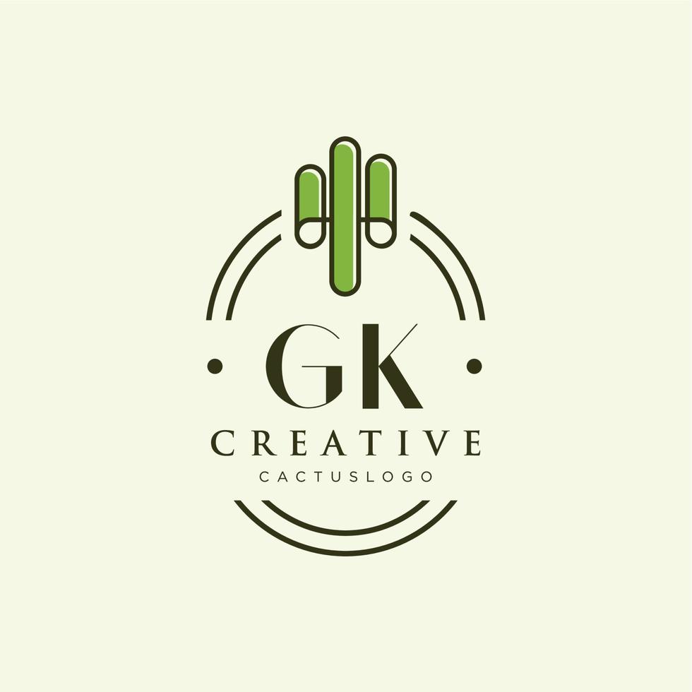 gk letra inicial vector de logotipo de cactus verde