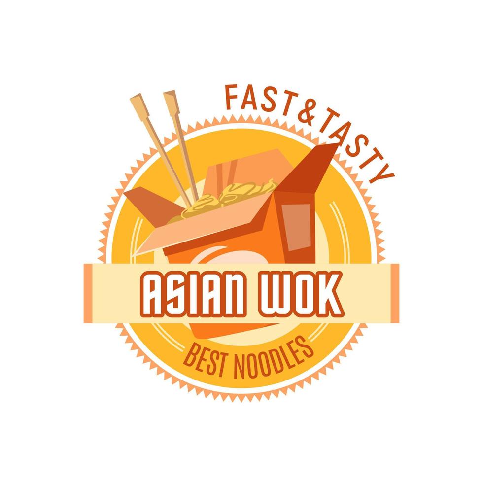 Asian noodles or Chinese wok cuisine vector icon