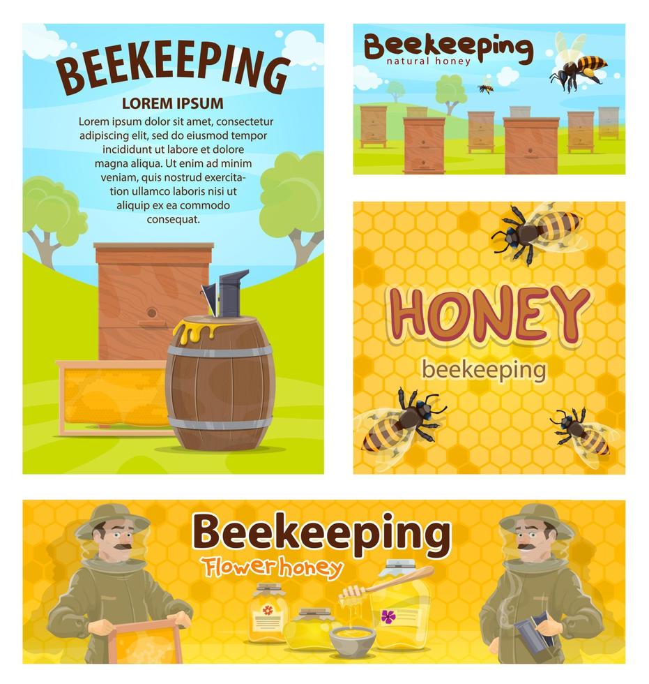 Beekeeping honey apiary beekeeper vector posters