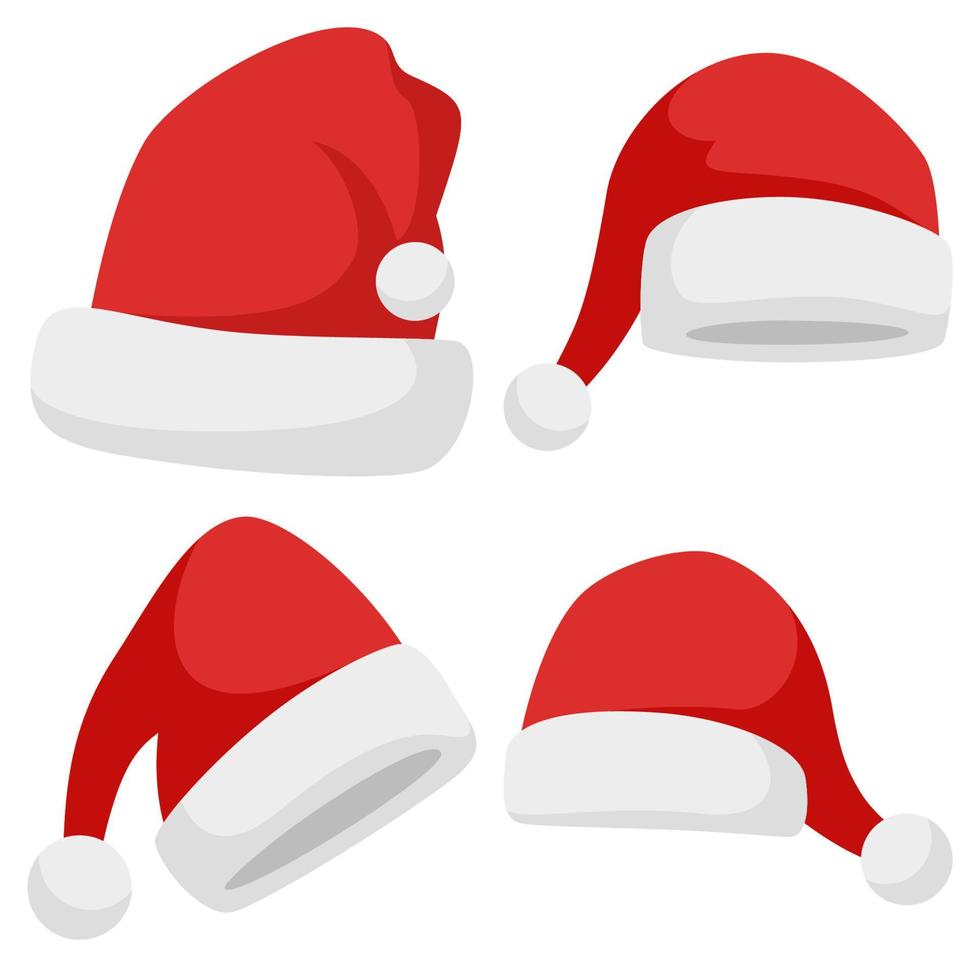 conjunto, de, santa claus, sombrero, aislado, blanco, plano de fondo vector