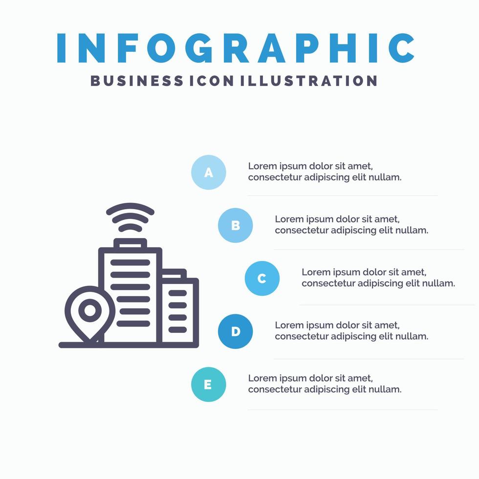 Building Wifi Location Line icon with 5 steps presentation infographics Background vector