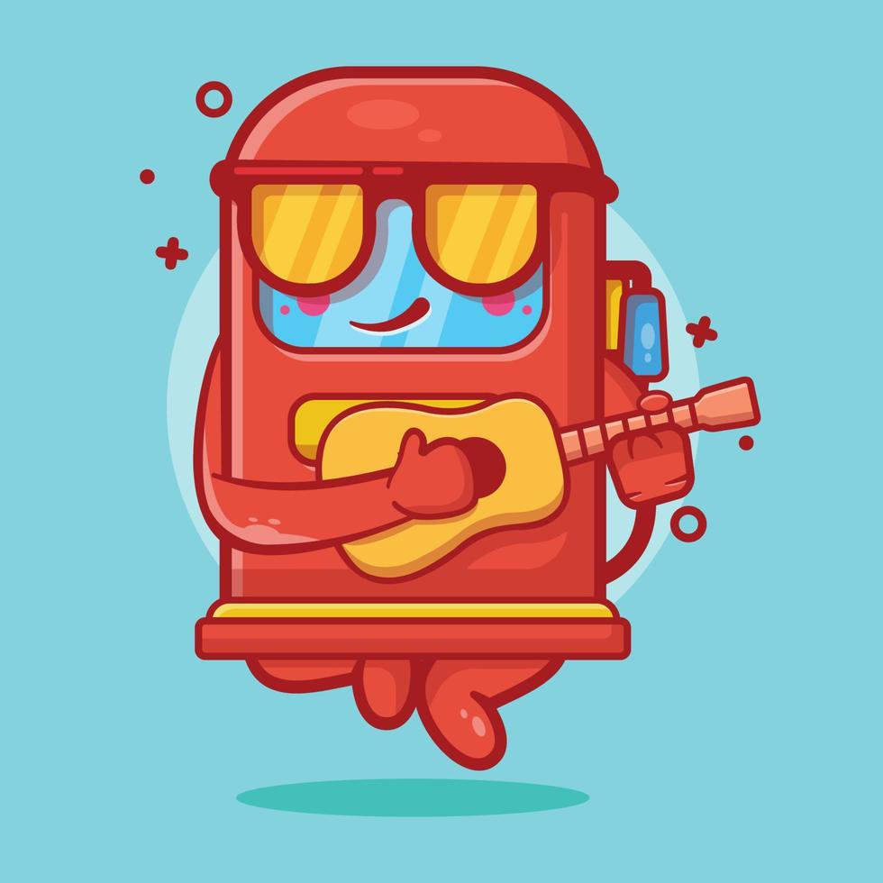 cool gasoline pump character mascot playing guitar isolated cartoon in flat style design vector