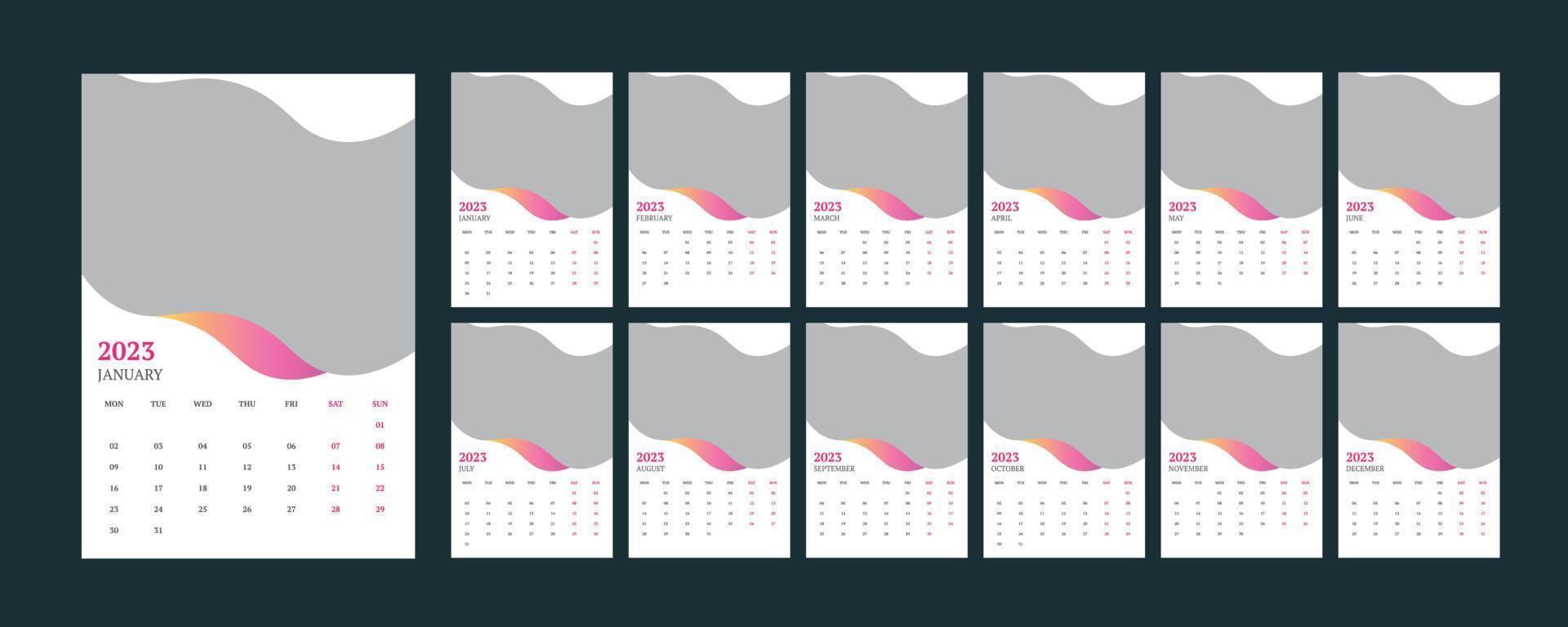 Wall Calendar 2023. vector