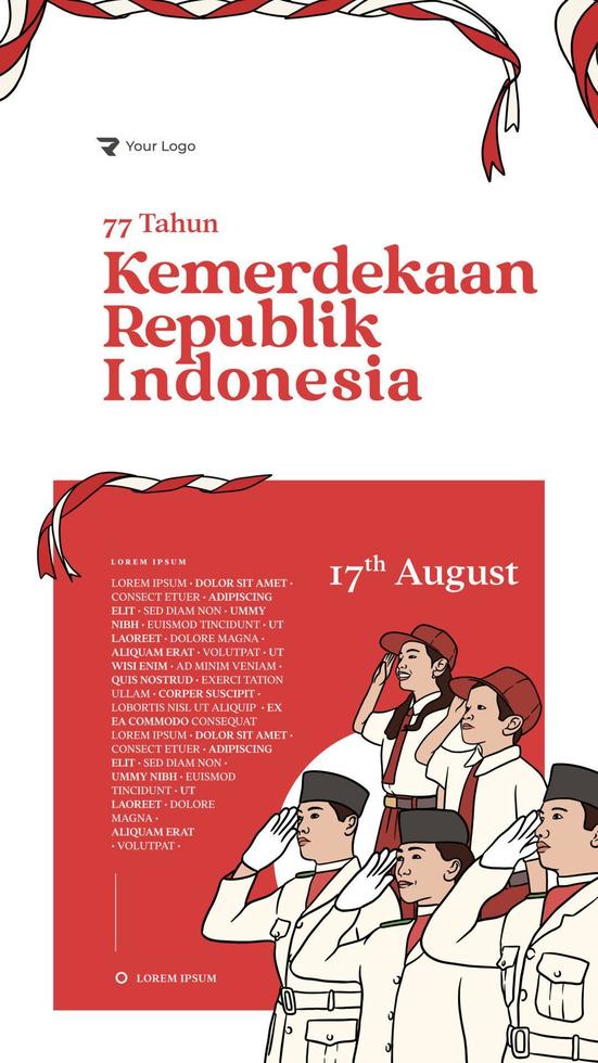 ilustración dibujada a mano día de la independencia de indonesia para publicación en redes sociales o pancarta vector