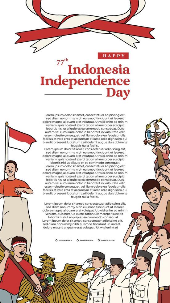 Handdrawn illustration Indonesian independence day for social media post or banner vector