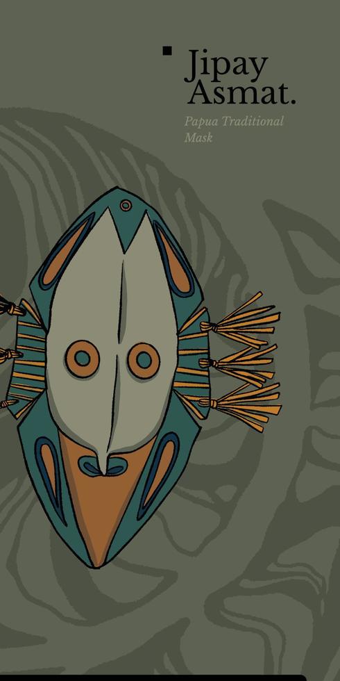 jipay asmat papua cartel del festival de la máscara tradicional cultura indonesia ilustración dibujada a mano vector
