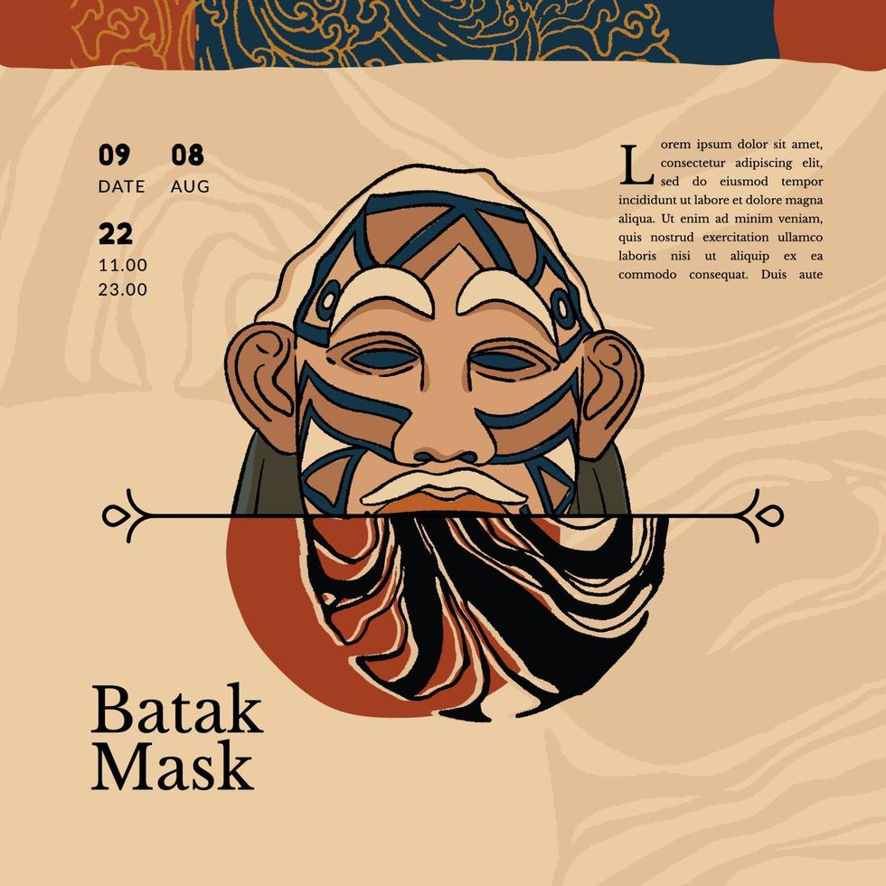 indonesia cultura bataknese máscara tradicional festival dibujado a mano ilustración diseño inspiración vector