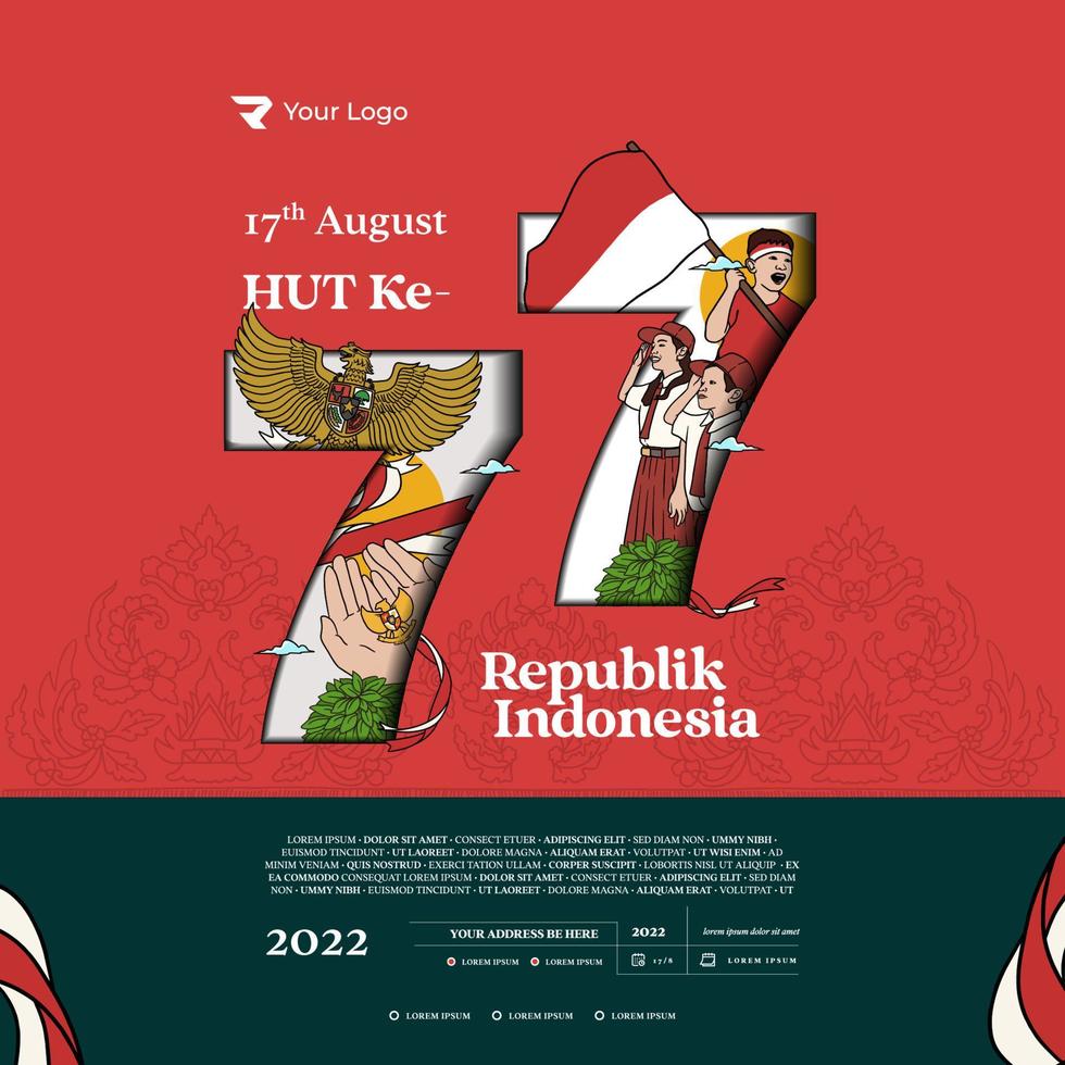 Happy independence day of indonesia vector handdrawn illustration for social media post