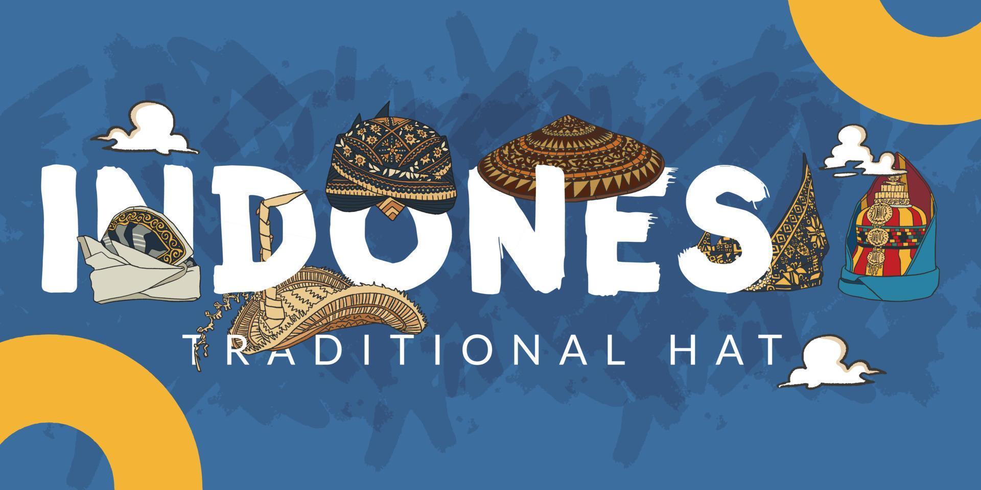 indonesia traditional hat hand drawn illustration design inspiration for social media vector