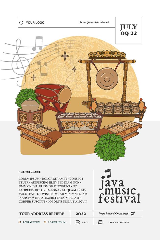plantilla de póster del festival de música javanesa vector