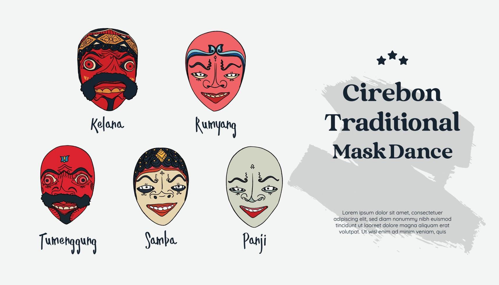 isolated traditional mask from cirebon called pancawanda hand drawn illustration vector