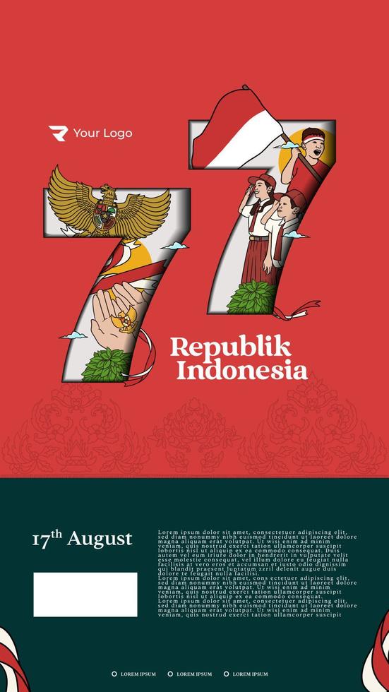 ilustración dibujada a mano día de la independencia de indonesia para publicación en redes sociales o pancarta vector