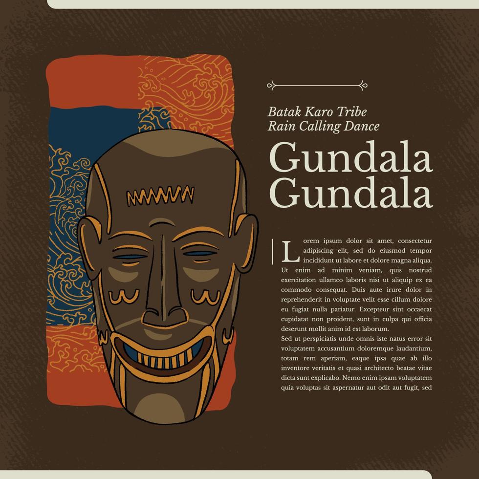 gundala gundala batak karo tribu máscara para la lluvia llamando a la cultura de indonesia ilustración dibujada a mano vector