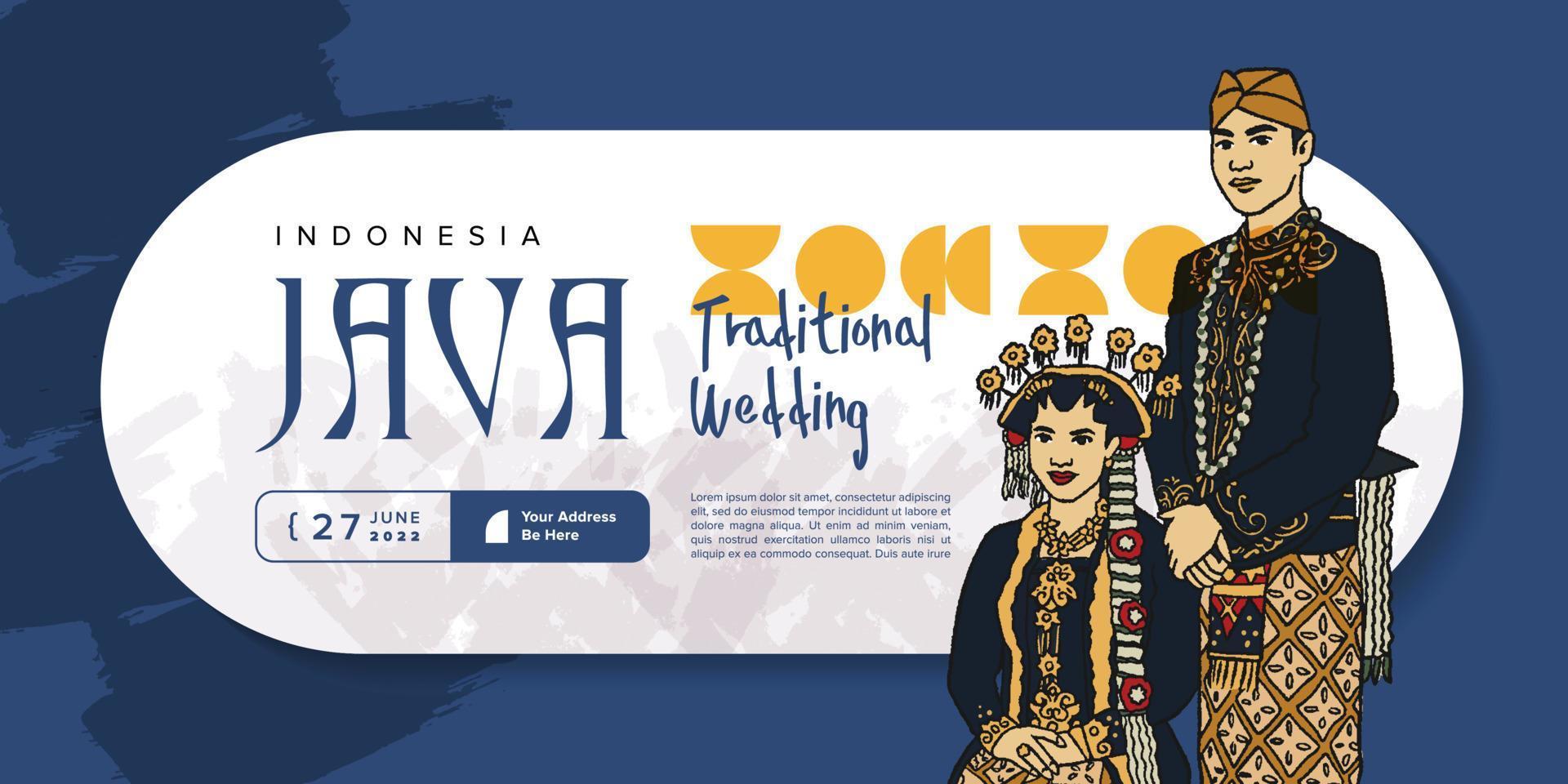 banner de boda tradicional en java indonesia ilustración dibujada a mano vector