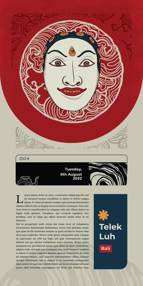 telek luh indonesian traditional mask ticket festival handrawn illustration design inspiration vector