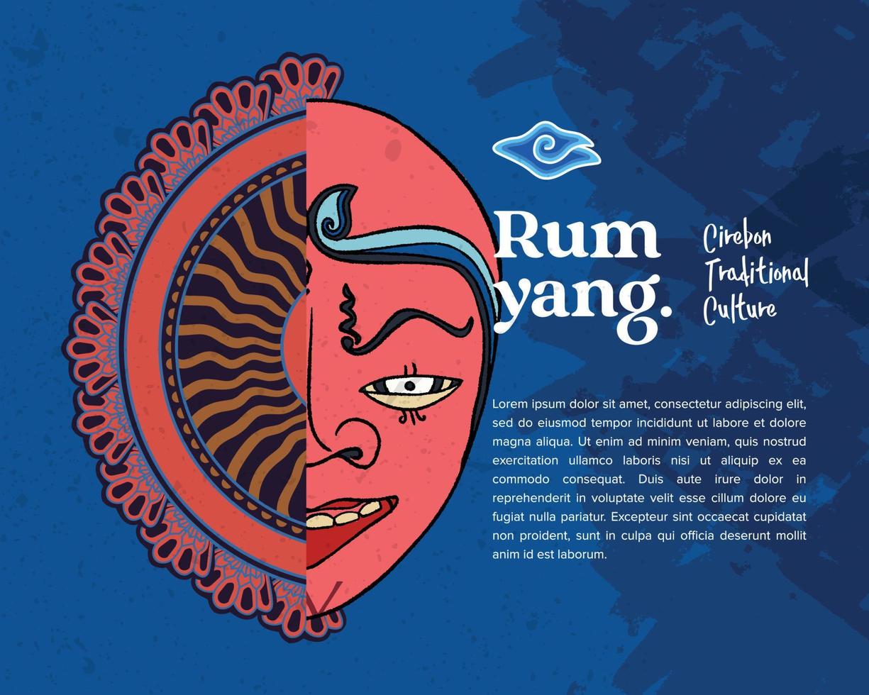 Indonesia traditional cirebon mask called rumyang event poster hand drawn illustration vector