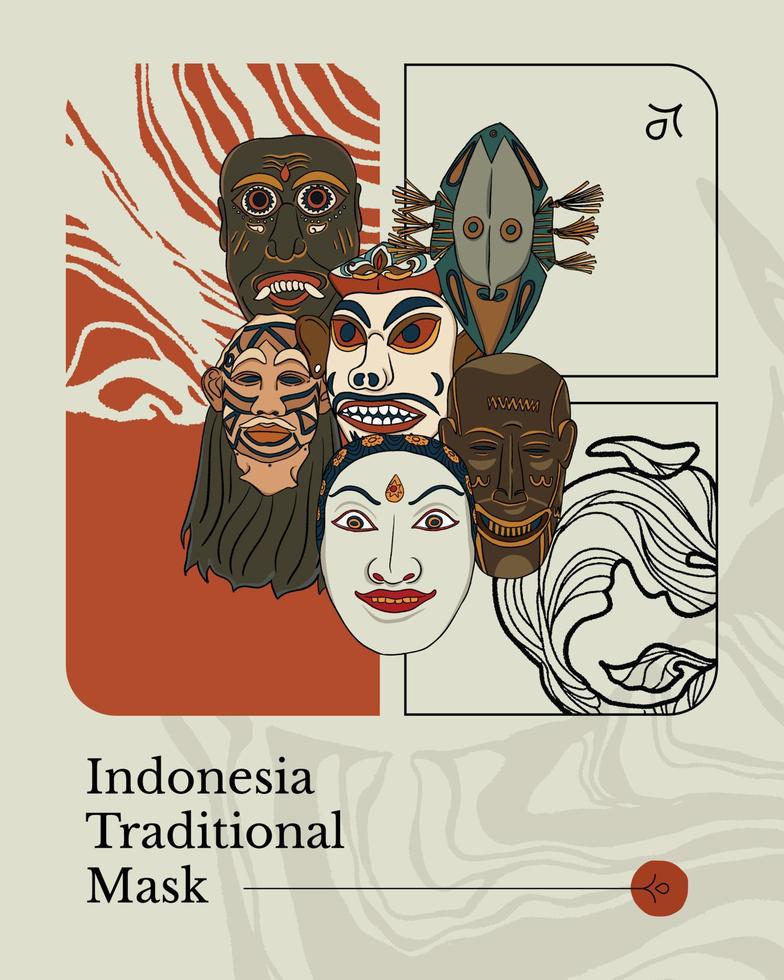 indonesia traditional mask handrawn illustration ethnic culture design inspiration vector