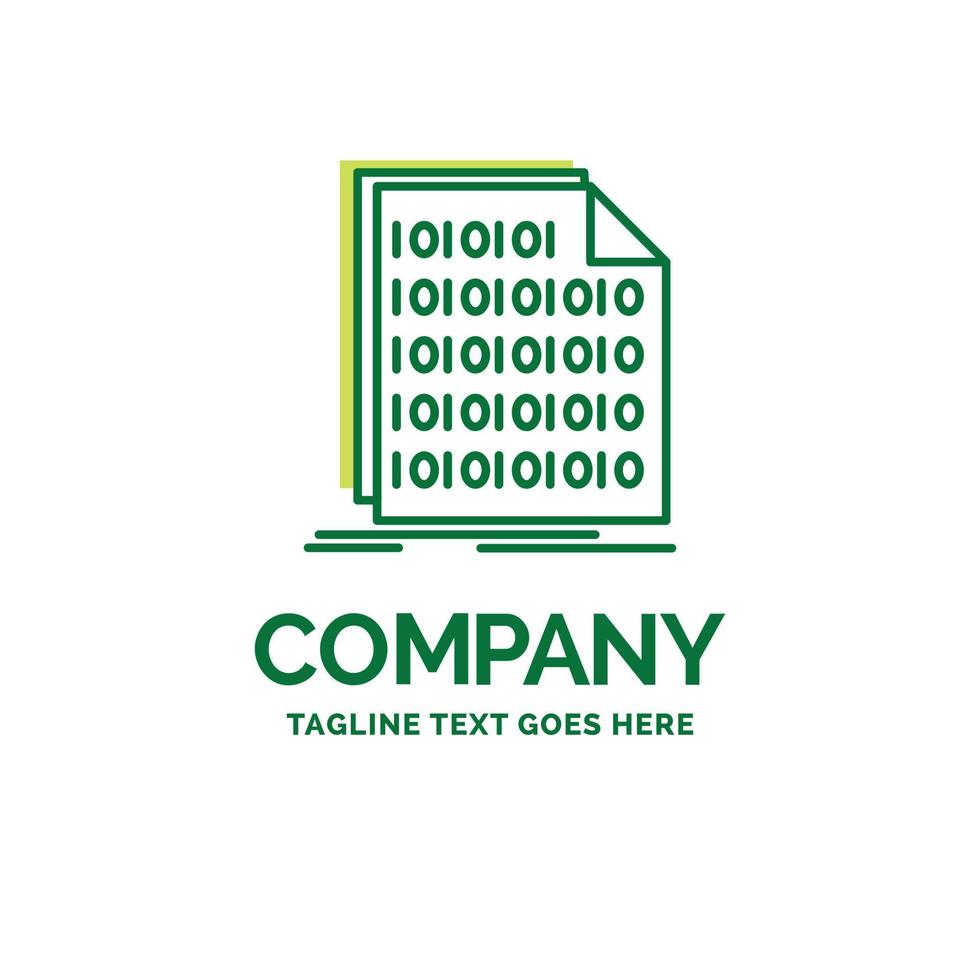 Binary. code. coding. data. document Flat Business Logo template. Creative Green Brand Name Design. vector