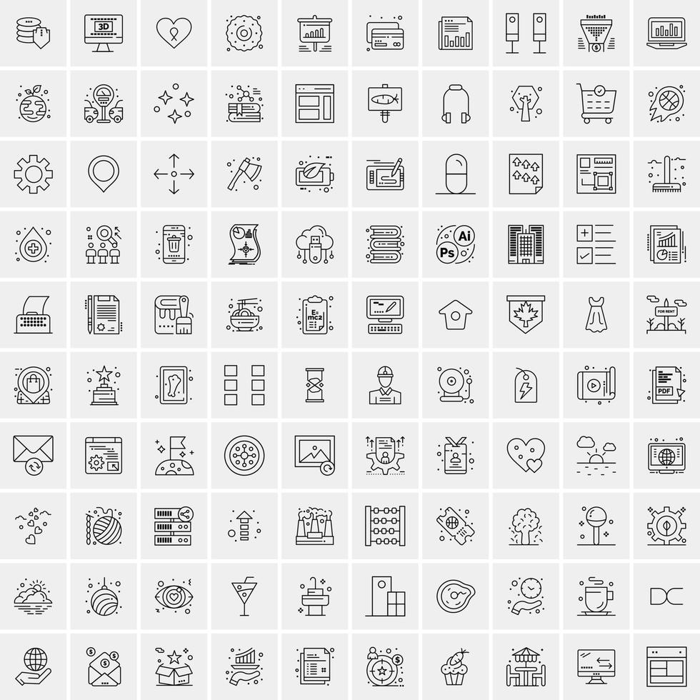 conjunto de 100 iconos de línea de negocios creativos vector