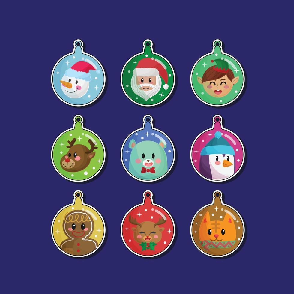 Christmas ornament ball elements cartoon hand drawn collection vector