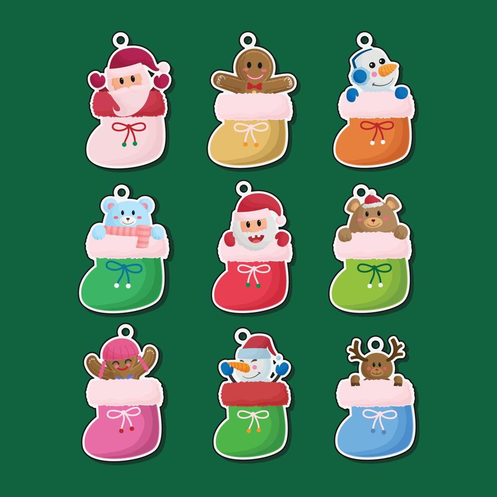 Cute Christmas characters socks hand drawn flat element collection vector