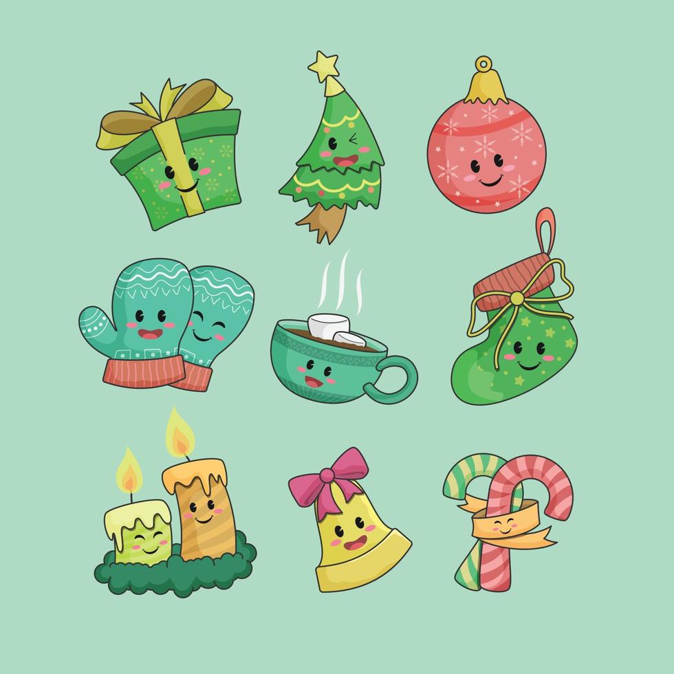 Cute christmas hand drawn cartoon element collection vector
