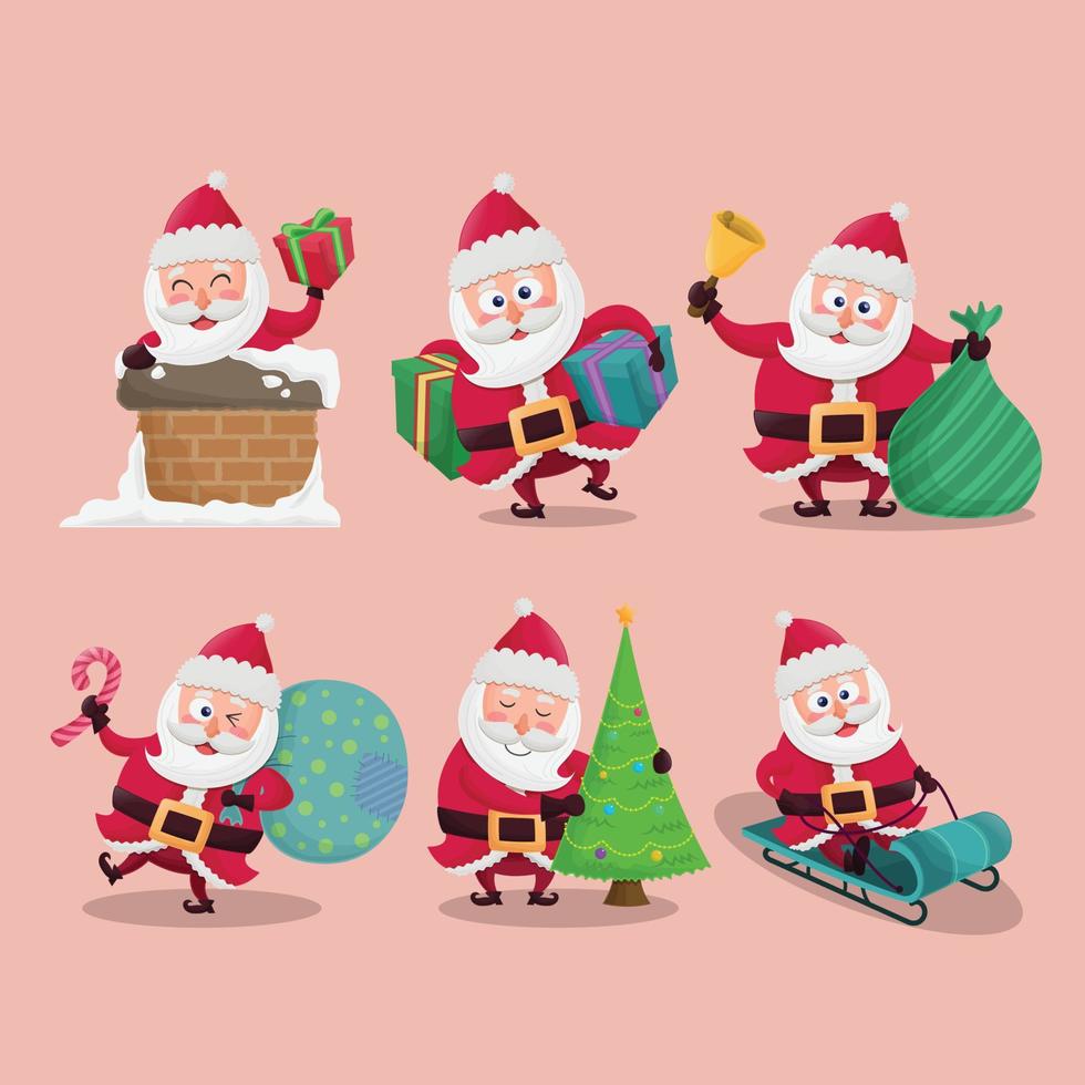 Christmas Santa Claus hand drawn flat cartoon character set vector