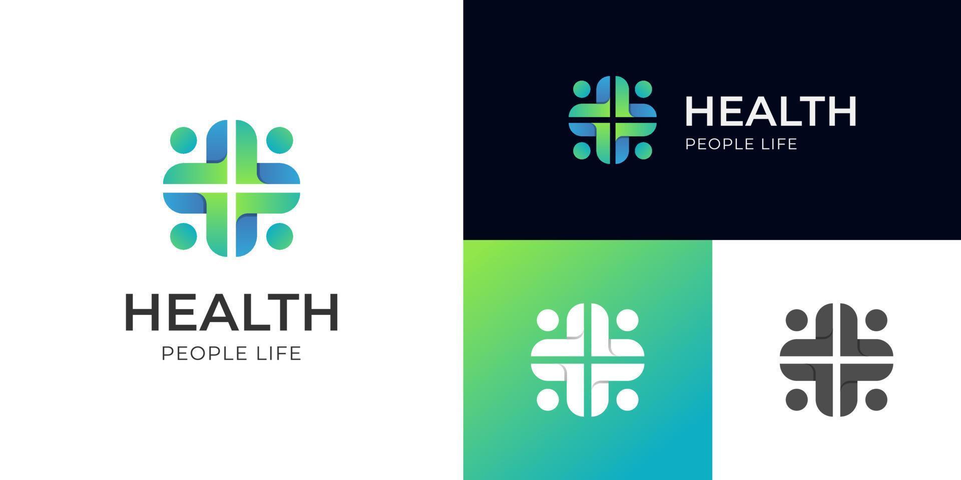 people team Health Care Logo element, Medical clinic center logo icon design, pharmacy symbol vector