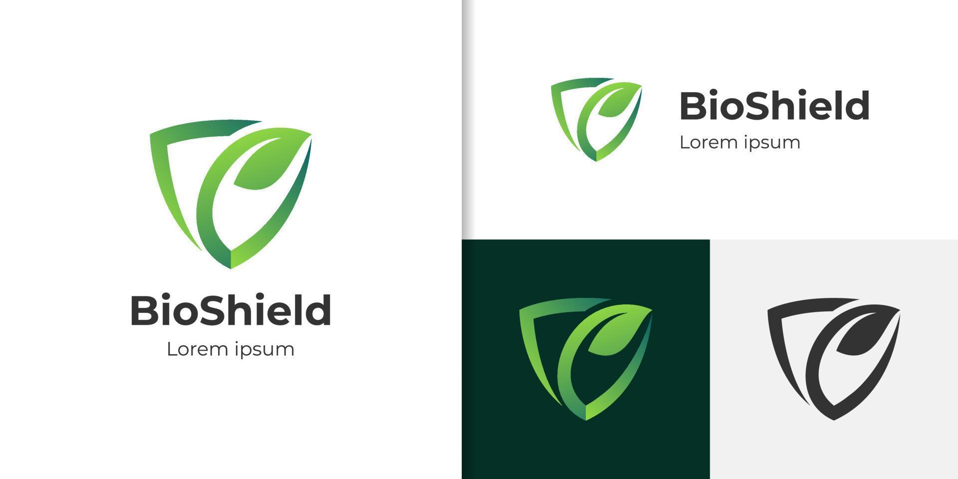 logotipo de escudo biológico, logotipo de hoja saludable a base de hierbas, plantilla de vector de diseño de logotipo de protección de la naturaleza