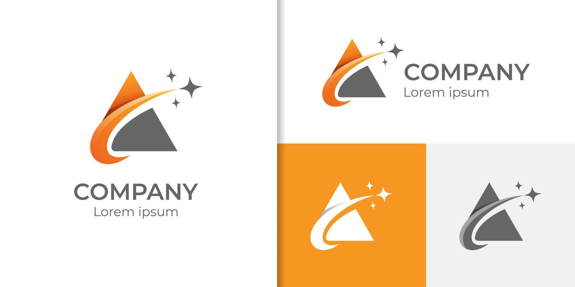modern logo design of abstract triangle swoosh, letter A with road and plane symbol, triangle agency travel icon logo illustration vector
