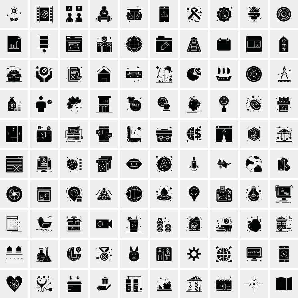 Set of 100 Universal Solid Icons vector