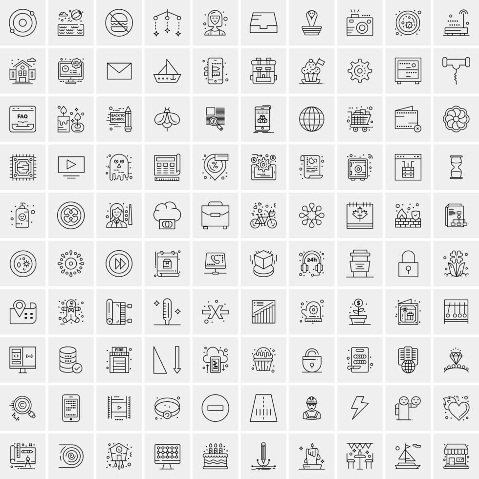 paquete de 100 iconos de líneas universales para móviles y web vector