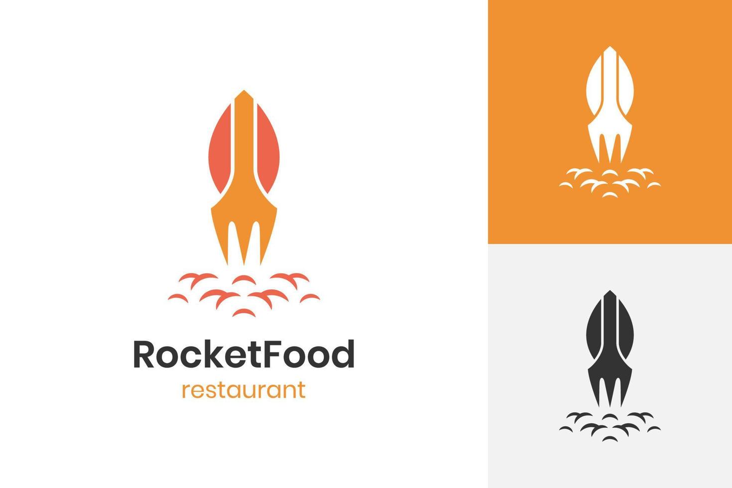 horquilla de combinación de concepto de logotipo de lanzamiento de cohete. plantilla de logotipo de entrega de comida rápida. icono de logotipo de comida de restaurante vector