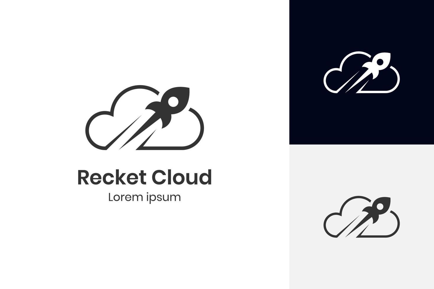 Rocket cloud vector logo with gradient color style, illustration cloud and rocket launch symbol icon design for astronomy, digital technology business company