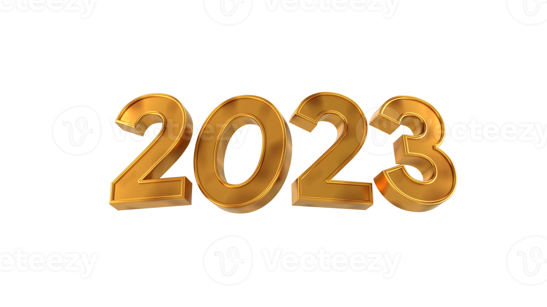 3d illustration text 2023 gold color font bold style with transparent background rendering png