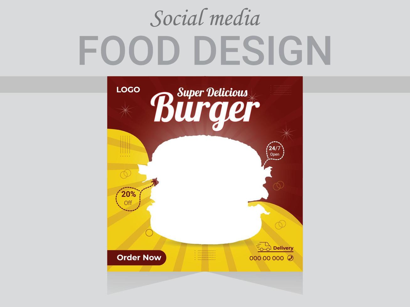 plantilla de diseño de alimentos en redes sociales. diseño de afiches vectoriales. vector