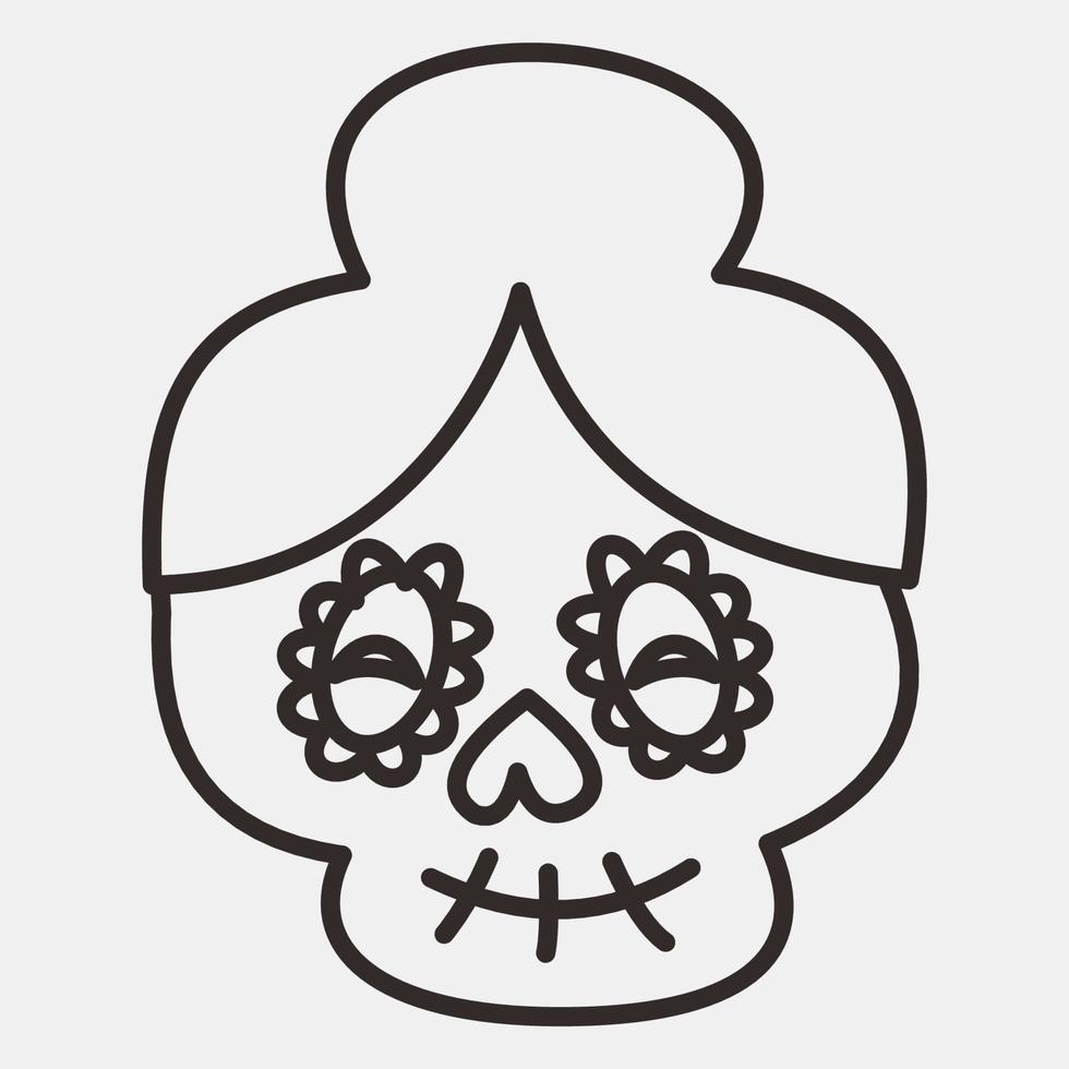Icon calavera catrina. Day of the dead celebration elements. Icons in line style. Good for prints, posters, logo, party decoration, greeting card, etc. vector