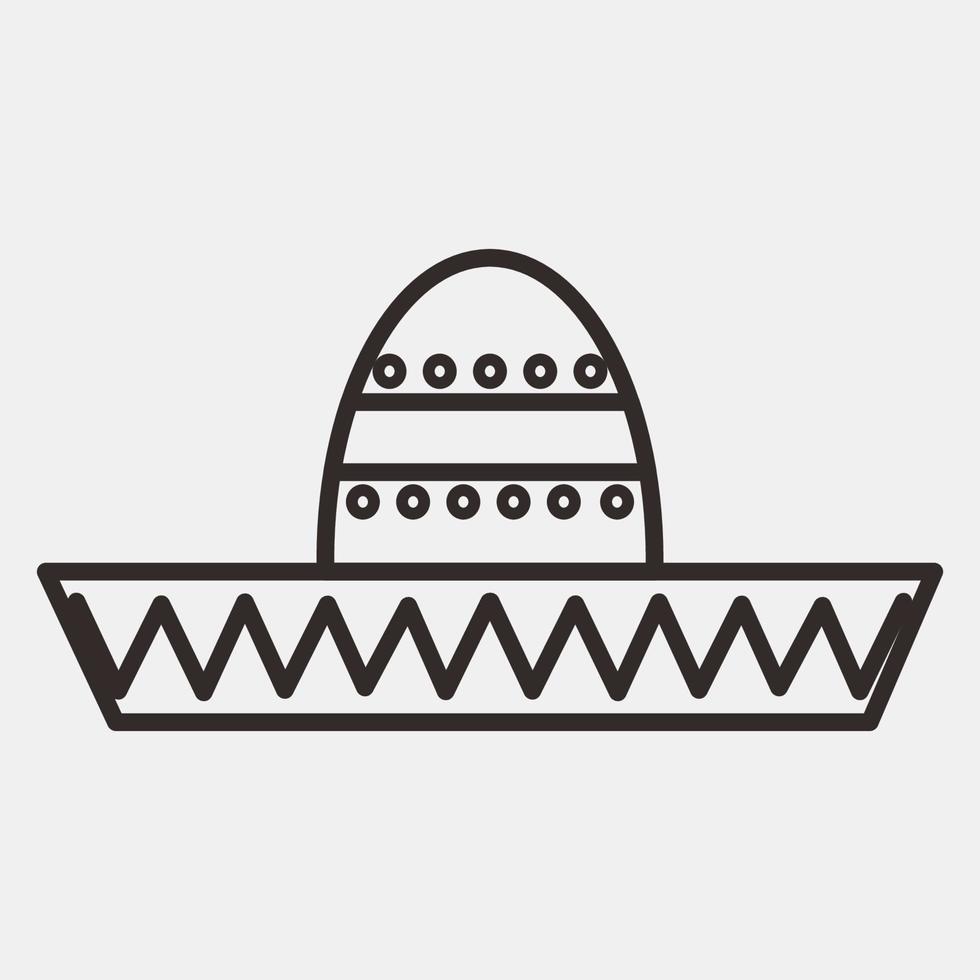 icono sombrero sombrero. elementos de celebración del día de los muertos. iconos en estilo de línea. bueno para impresiones, carteles, logotipos, decoración de fiestas, tarjetas de felicitación, etc. vector