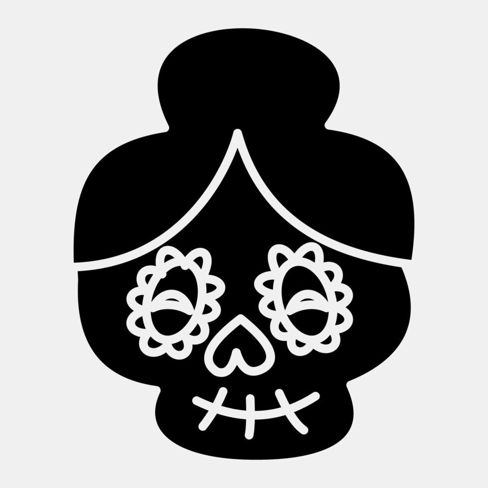 icono calavera catrina. elementos de celebración del día de los muertos. iconos en estilo glifo. bueno para impresiones, carteles, logotipos, decoración de fiestas, tarjetas de felicitación, etc. vector