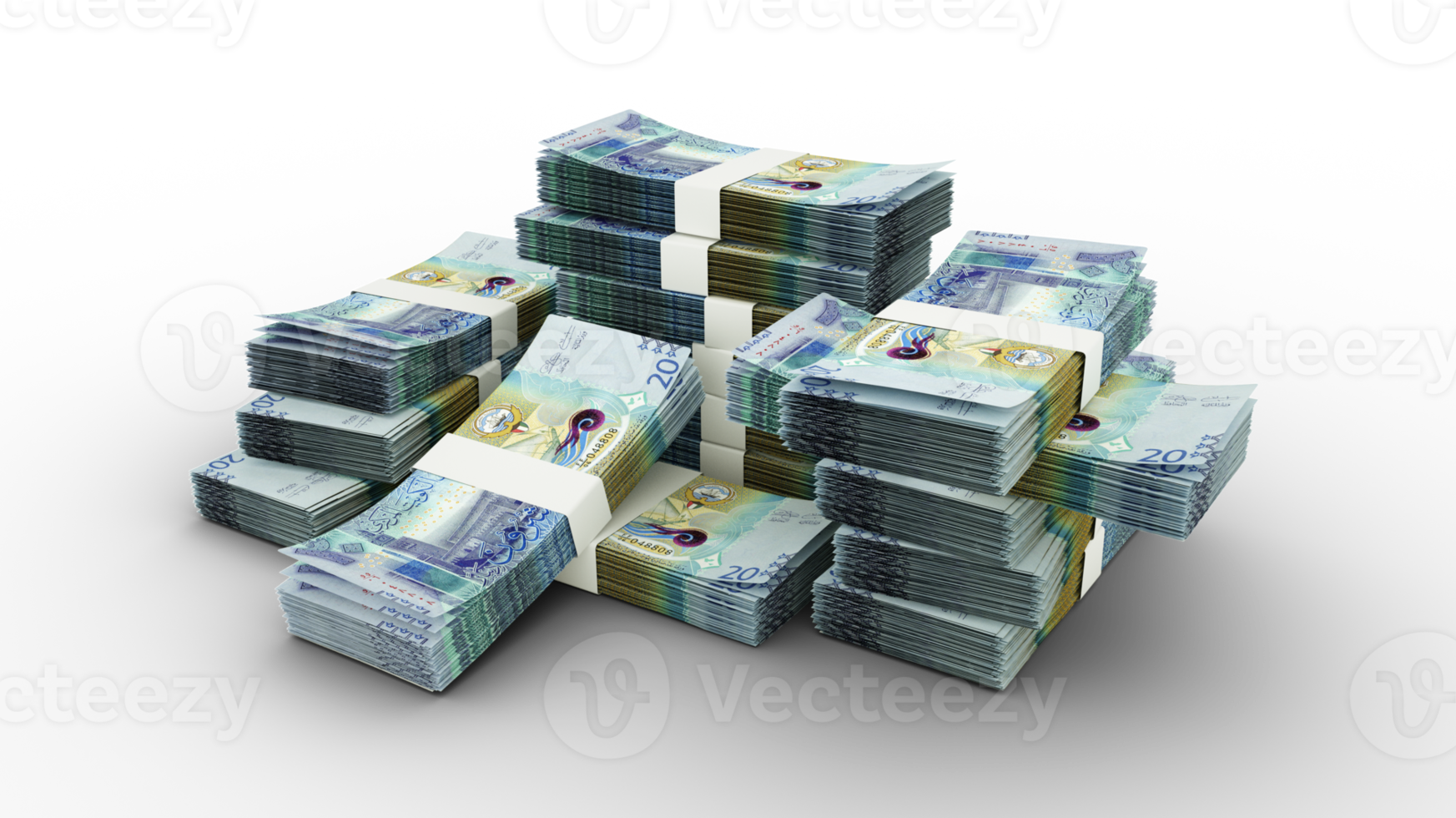 stack van Koeweit dinar notities. 3d renderen van bundels van bankbiljetten png