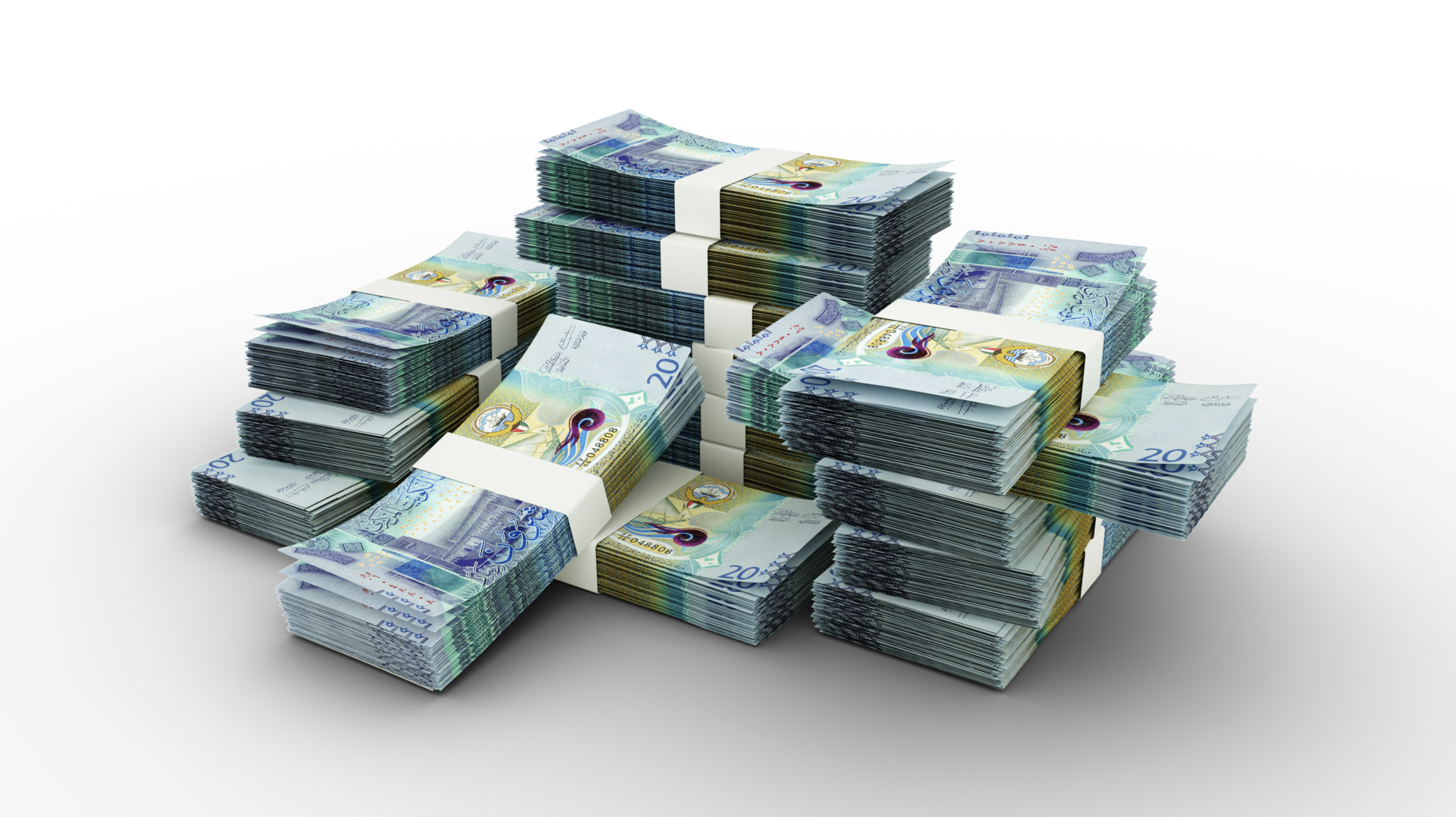 Stack Of Kuwaiti Dinar Notes 3D Rendering Of Bundles Of Banknotes 