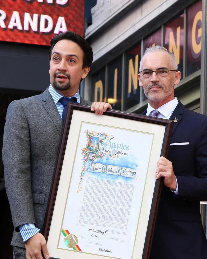 LOS ANGELES - NOV 30  Lin-Manuel Miranda, Mitch O Farrell at the Lin-Manuel Miranda Star Ceremony on the Hollywood Walk of Fame on November 30, 2018 in Los Angeles, CA photo