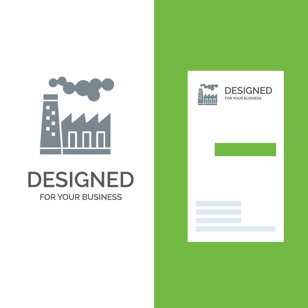 Factory Pollution Production Smoke Grey Logo Design and Business Card Template vector