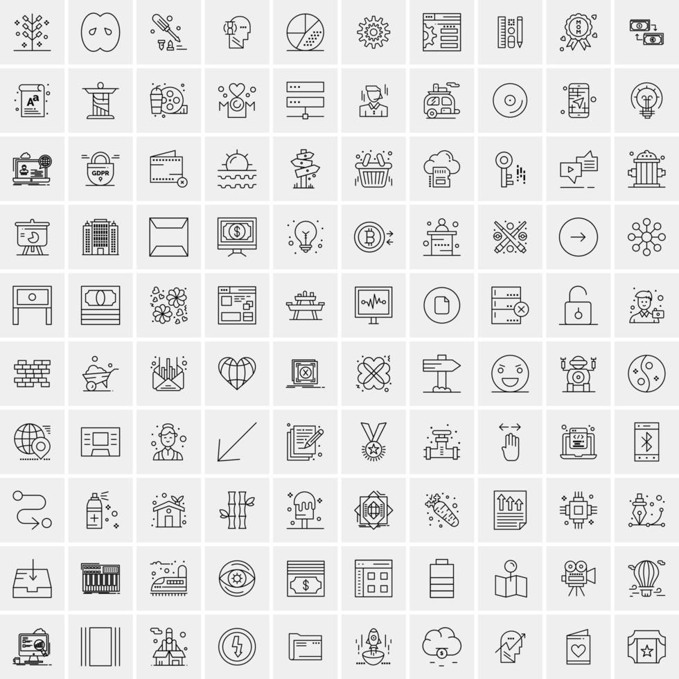 paquete de 100 iconos de líneas universales para móviles y web vector